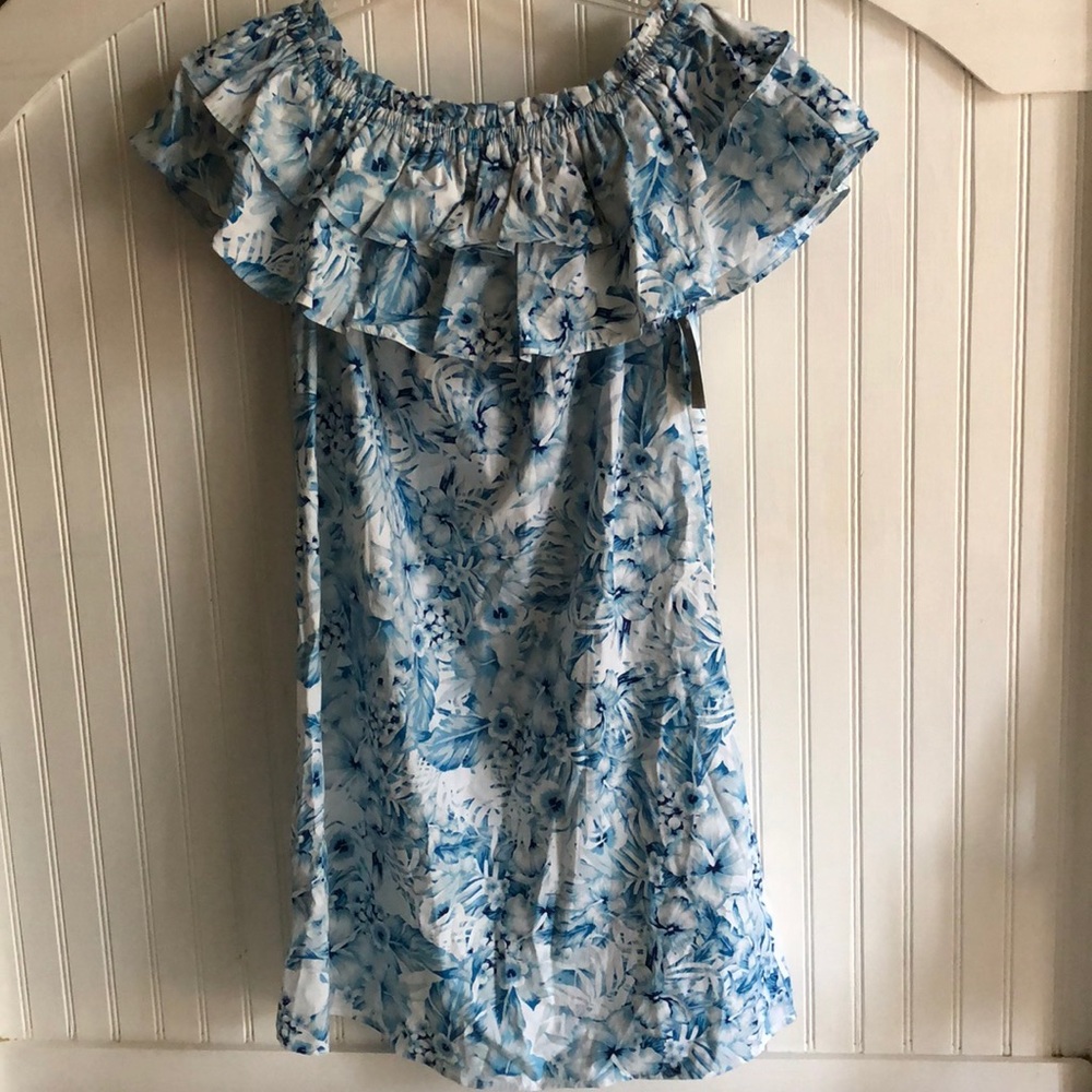 Mini off shoulder floral dress.